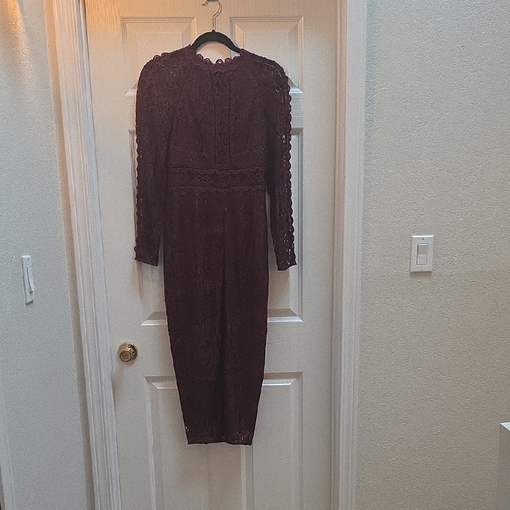 ASOS Burgundy Long Sleeve Lace Dress